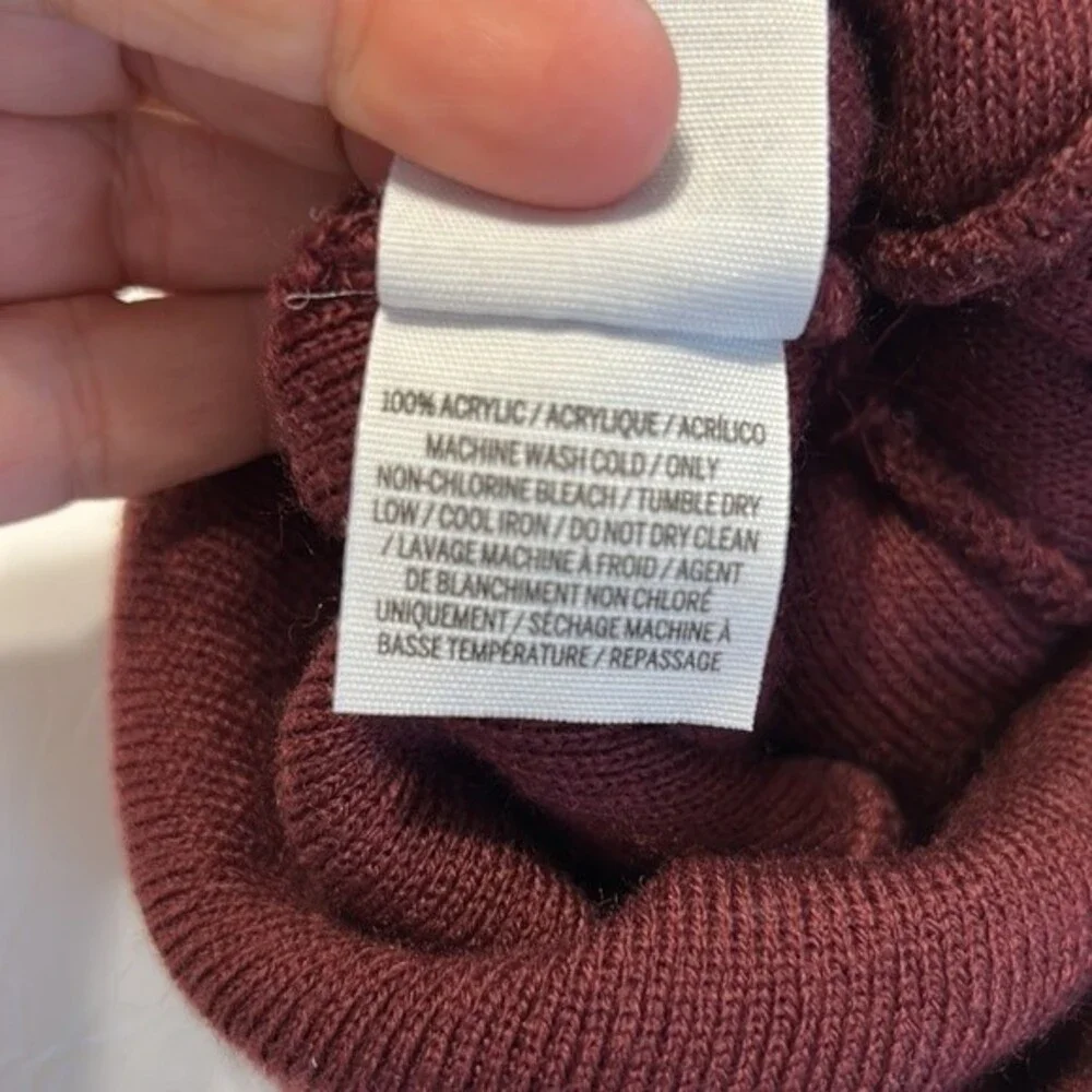 PINK Victoria's Secret Maroon White Beanie Hat Pom Pom OSFM Spell-Out One Size